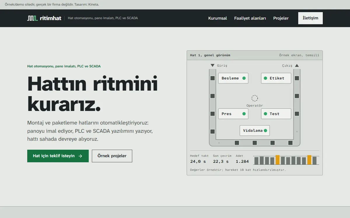 Ritimhat Otomasyon örnek sitesinin ana sayfası