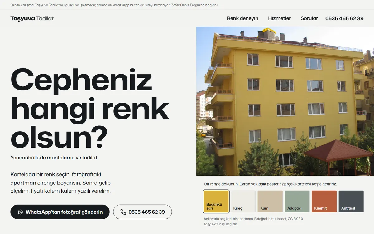 Taşyuva Tadilat örnek sitesinin ana sayfası